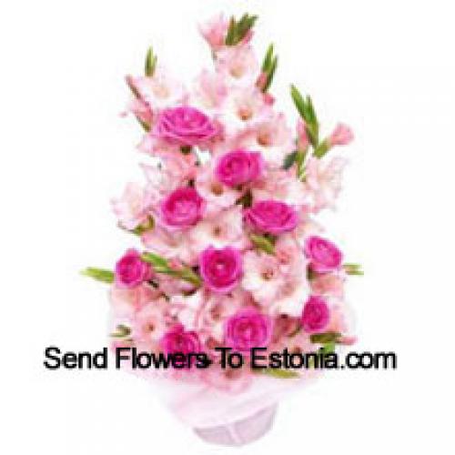 Beautiful Pink Roses and Gladiolus