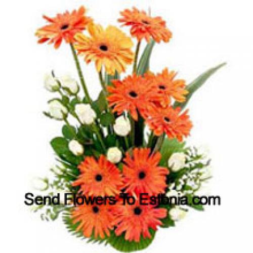 Red and White Gerberas and Roses Basket