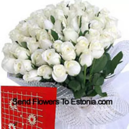 Korb mit 101 weißen Rosen und einer kostenlosen Grußkarte