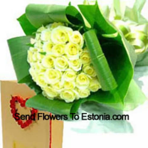 Conjunto de 51 rosas amarelas com um cartão de saudação grátis