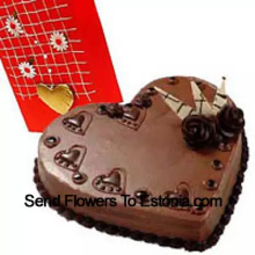 1 كجم (2.2 رطل) كعكة الشوكولاتة على شكل قلب مع بطاقة تحية حب مجانية