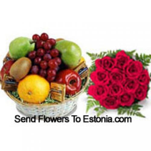 11 Red Roses with 5 Kg Fresh Fruits