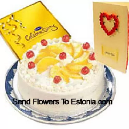 1 кг ананасового торта, коробка конфет Cadbury's Celebration и бесплатная открытка