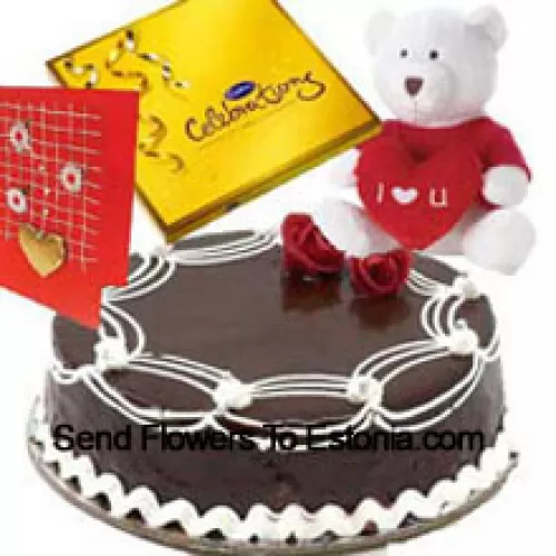 1 Kg Truffelcake, Een Doos Cadbury's Celebration Pack, Ik Hou Van Jou Teddybeer En Een Gratis Wenskaart