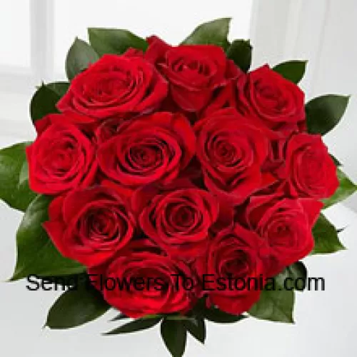Um buquê de 11 rosas vermelhas