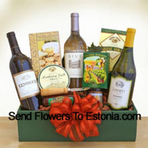 Beautiful Basket of Goodies and Wine