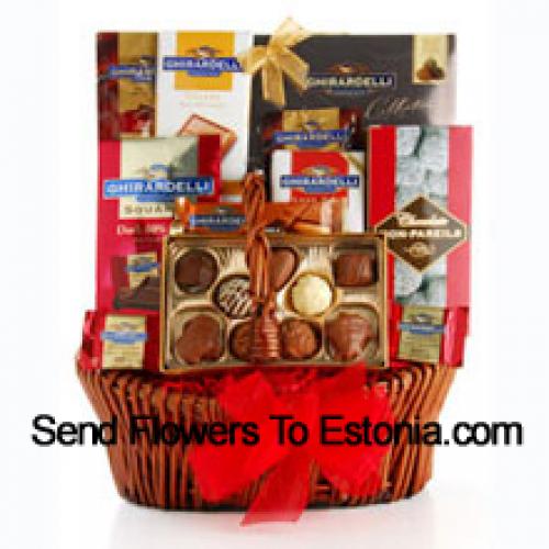 Basket Containing Assorted Chocolates and Snacks